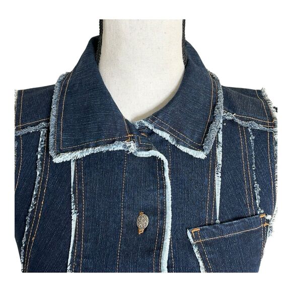 Vintage LA Blend Denim Spandex Short Vest Womens Small Bohemian Blue Button - Picture 2 of 12